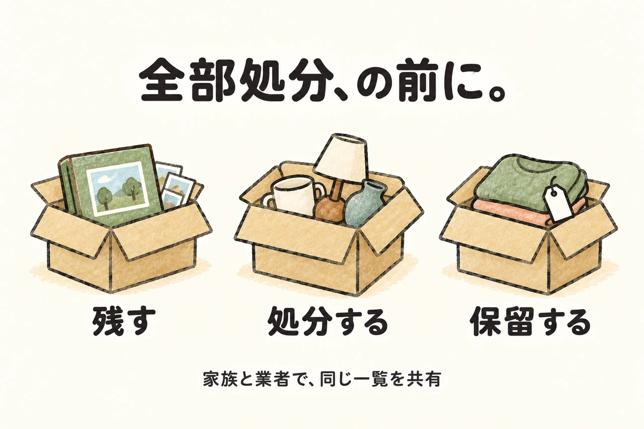 全部処分、の前に。。残す。処分する。保留する。家族と業者で、同じ一覧を共有