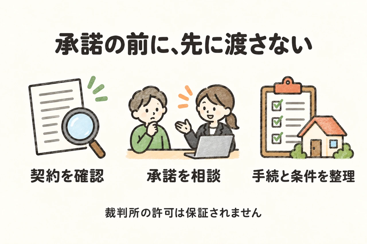 借地契約の種類と内容を確認し、地主との相談、必要な手続きと契約条件を整理します。裁判所の許可は保証されず、承諾待ちの先行引渡しにも注意が必要です。