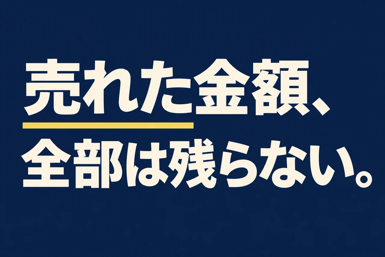 「売れた金額、全部は残らない。」という文字表紙