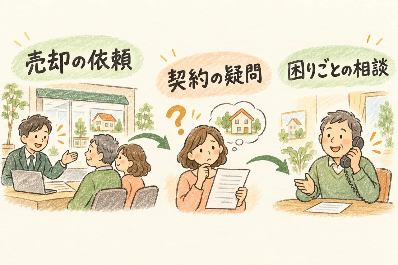 売却の依頼。契約の疑問。困りごとの相談。本文で各手順と条件を説明しています。